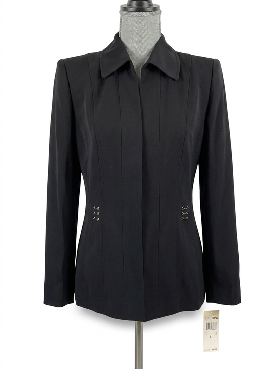 Kasper Jackets & Blazers - Kasper Black Tailored Women's Blazer with Hook-Detail Waist